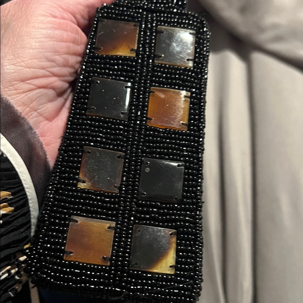 Vintage hand beaded Chic Black and Brown Hand Beaded Shoulder Bag - Picture 6 of 16
